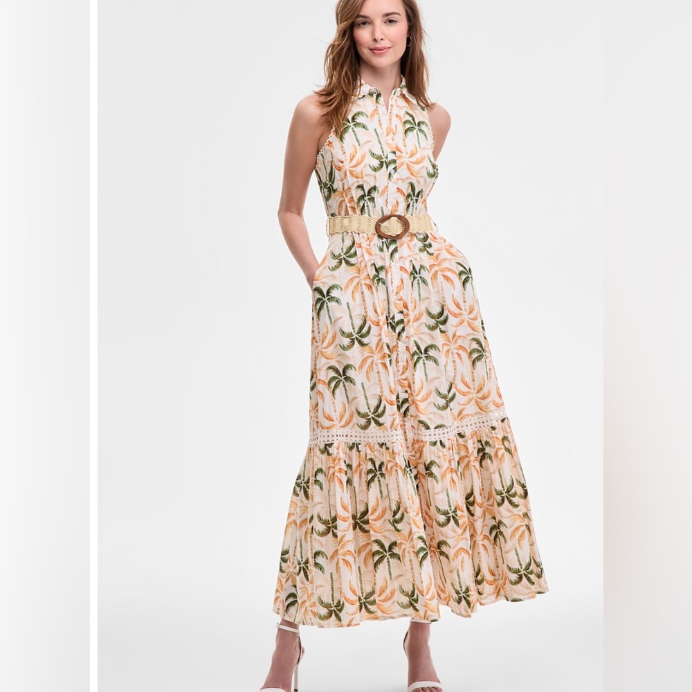 Taylor Women's 100% cotton Palm Tree Rafia Maxi Sundress with pockets !